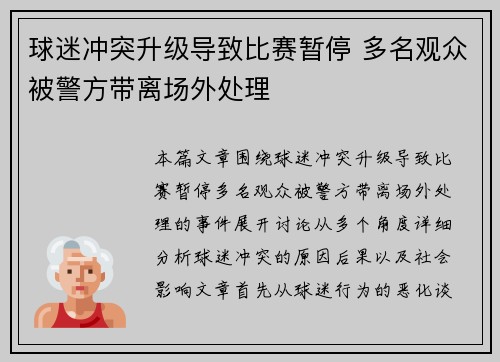球迷冲突升级导致比赛暂停 多名观众被警方带离场外处理